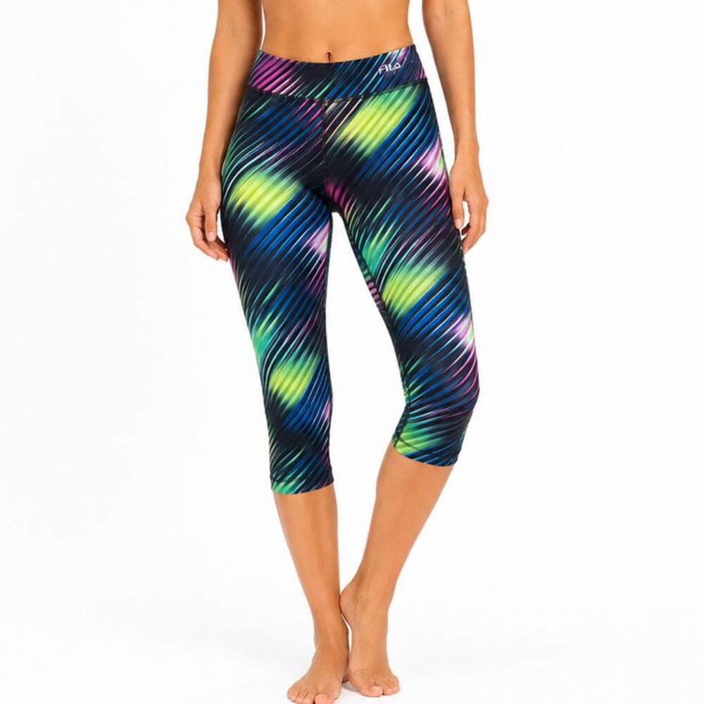 FILA Sport Running Capri Leggings XL Multicolor Neon Compression Activewear
